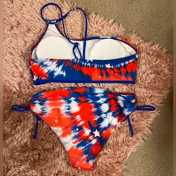 4th of July VS Pink Flag Tank & Tie Dye red white blue stars bikini SZ M - Picture 2 of 8